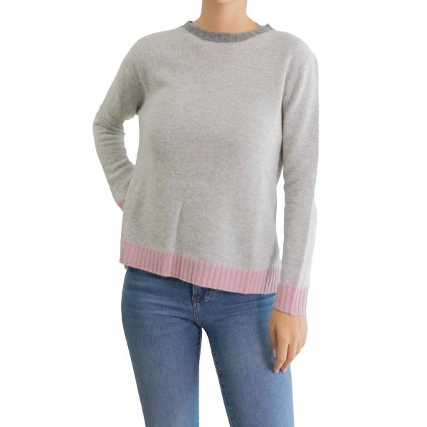 Maglia girocollo tinta unita con bordi colorati